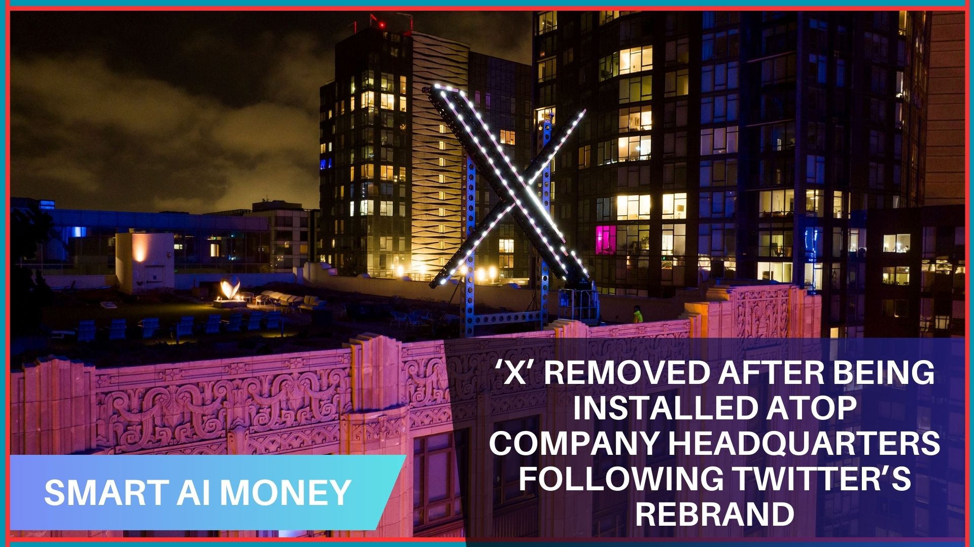 ‘X’ removed after being installed atop company headquarters following Twitter’s rebrand. The new illuminated "X" sign installed on top of Twitter's former headquarters in San Francisco was being dismantled by officials from the Department of Building Inspection after the company received a notice of violation for work without a permit.